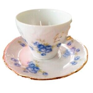 Royal Ann of Minneapolis tea cup and saucer set white, blue flowers and gold rim